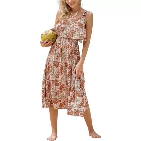 imageCUPSHE Womens Floral Backless Beach Dress Ruffle Tropical Sleeveless Scoop Neck Maxi Summer DressesBurnt Orange