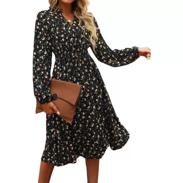 imageCUPSHE Womens Floral Midi Dresses Aline Fall V Neck Long Sleeves Fall DressMulticoloured
