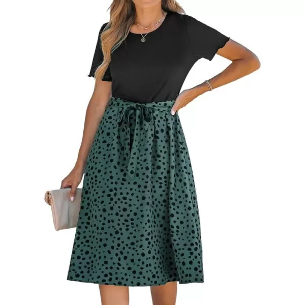 imageCUPSHE Womens Floral Paisley Mini Dress Crew Neck Short Sleeve Belted Tie A Line Stripe Midi Summer DressesGreen Speckled