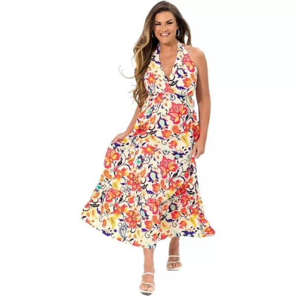 imageCUPSHE Womens Floral Paisley Print Halter Ruffle Maxi Dress Summer Dress SleevelessRed Floral