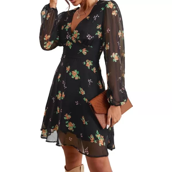 imageCUPSHE Womens Floral Print Chiffon ALine Mini Dress Long Peasant SleevesMulticoloured