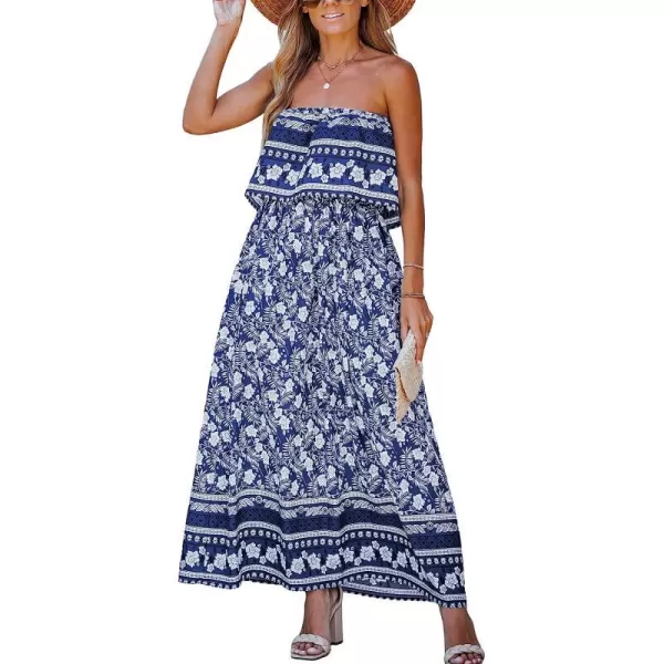 imageCUPSHE Womens Floral Print Foldover Tube Dress Sleeveless Dress with Straight NeckBlue Floral
