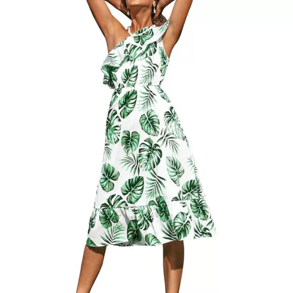 imageCUPSHE Womens Floral Print One Shoulder Ruffle Ankle Length DressWhite