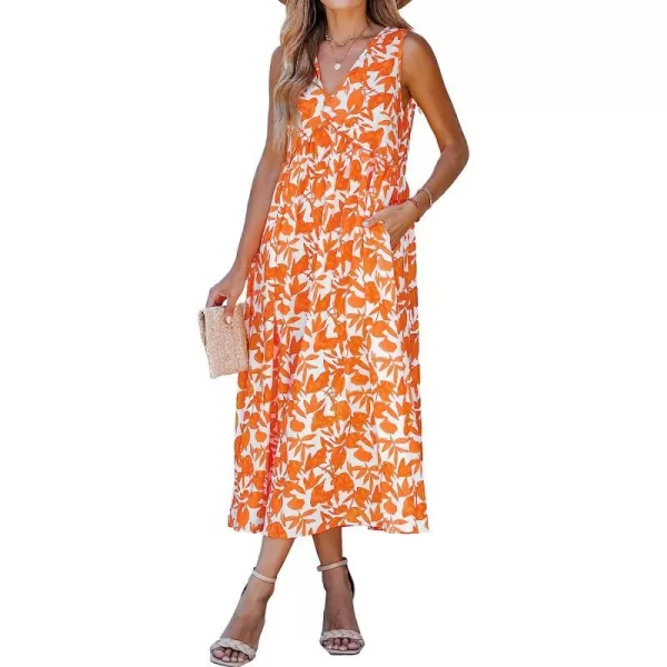 imageCUPSHE Womens Floral Print Ruffled Midi Dress VNeck Sleeveless Summer DressOrange Floral