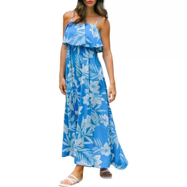 imageCUPSHE Womens Floral Print Sleeveless Dress Flounce Formal Dress Cami Straps Maxi DressBlue