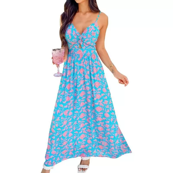 imageCUPSHE Womens Floral Print Twisted Cami Maxi Dress VNeck Sleeveless DressBlue Floral