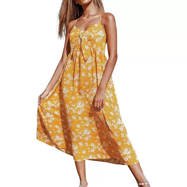 imageCUPSHE Womens Floral Print V Neck Sleeveless Button Mid Calf DressYellow