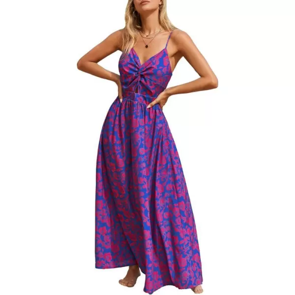 imageCUPSHE Womens Floral Print V Neck Sleeveless Long Dress Adjustable Cami Maxi DressBlue Floral