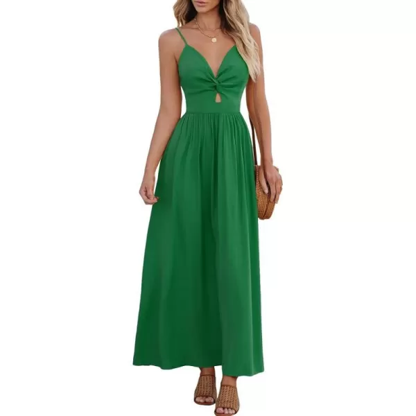 imageCUPSHE Womens Floral Print V Neck Sleeveless Long Dress Adjustable Cami Maxi DressGreen