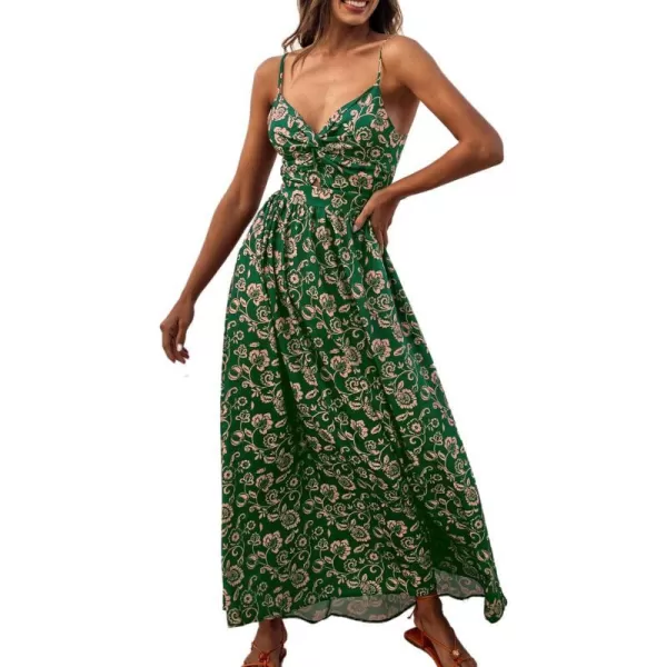 imageCUPSHE Womens Floral Print V Neck Sleeveless Long Dress Adjustable Cami Maxi DressGreen Floral