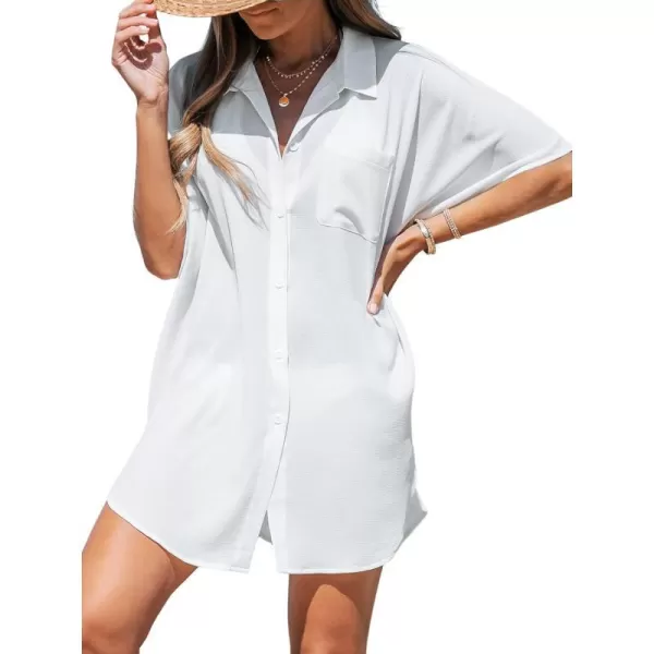 imageCUPSHE Womens Floral Stripe Print Buttoned Short Sleeve Cover UpWhite