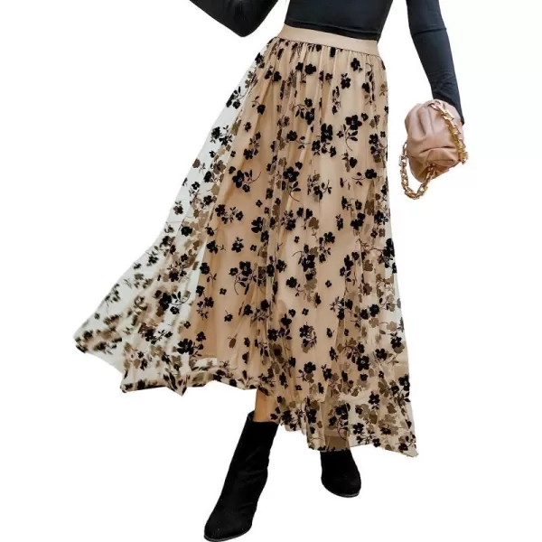 imageCUPSHE Womens Flowy High Rise Waist Skirt Maxi Length Dress with Floral PrintBrown Floral