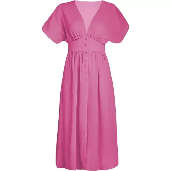 imageCUPSHE Womens Front Button VNeck Ruching Maxi AnkleLength DressPink