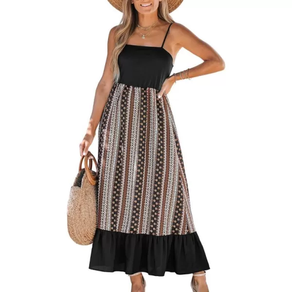 imageCUPSHE Womens Geo Print Ruffled Hem Maxi Dress Sleeveless Dresses Casual SummerBlack