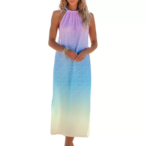 imageCUPSHE Womens Gradient Coverups High Neck Swimwear Sleeveless Midi Dresses Vacation Outfits 2024Gradient
