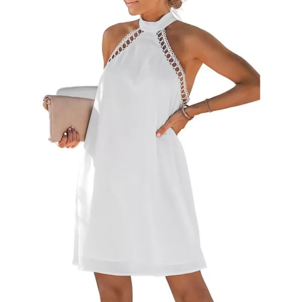 imageCUPSHE Womens Halter High Neck Short Length Dresses Backless Summer Mini Dress with Lace TrimWhite