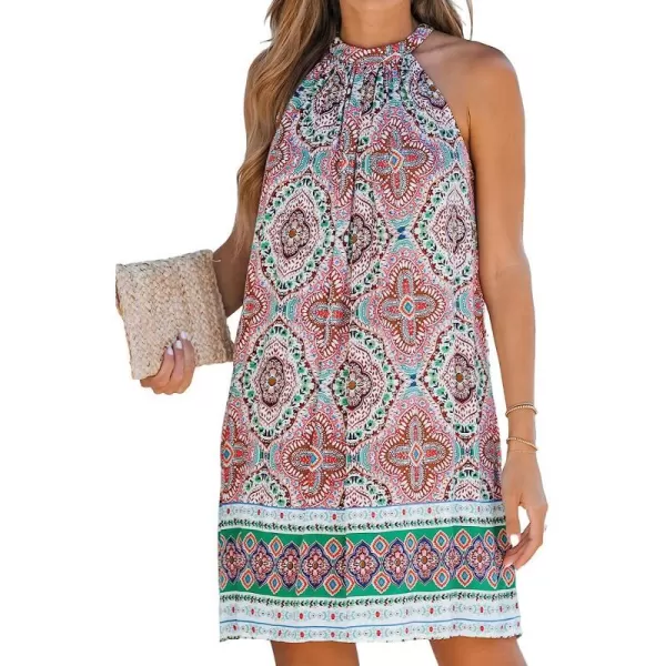 imageCUPSHE Womens Halter Paisley Print Sleeveless Mini Dress Casual A Line Summer Short DressPink Paisley