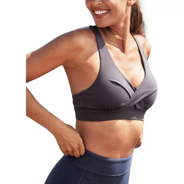 imageCUPSHE Womens High Impact Twist Tank Sports Bra Cutout Pull Over Wide Straps LightweightGray