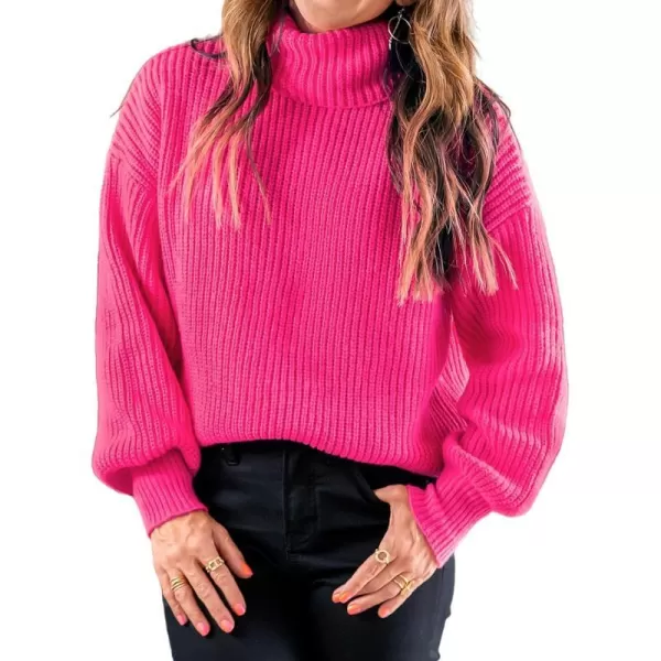 imageCUPSHE Womens High Neck Long Sleeve Casual Solid Warm Sweater Knit Tops Pullover SweaterFuchsia