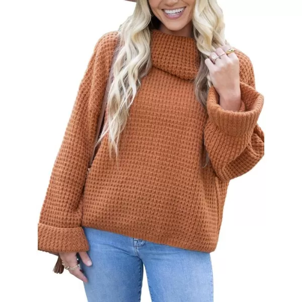 imageCUPSHE Womens High Neck Sweater Long Sleeve Knit Pullover Casual Crochet SweaterBrown