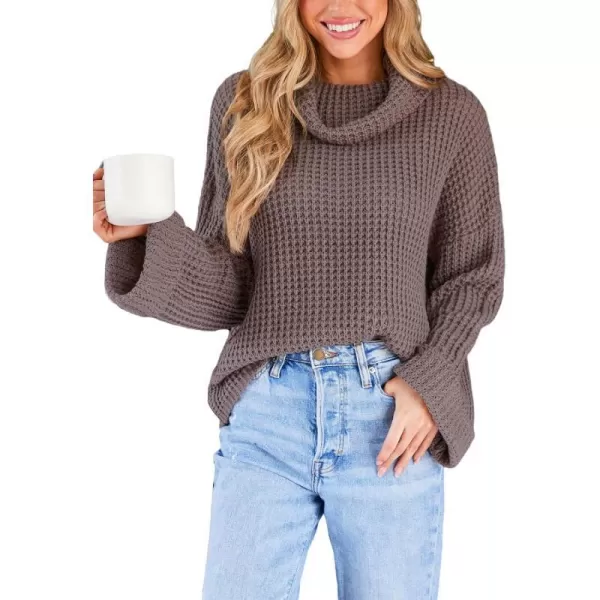 imageCUPSHE Womens High Neck Sweater Long Sleeve Knit Pullover Casual Crochet SweaterCocoa