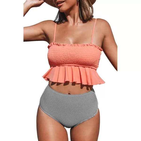 imageCUPSHE Womens High Waist Bikini Swimsuit Ruffle Two Piece Bathing SuitPeach