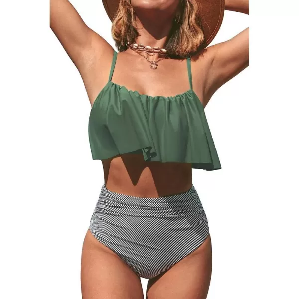 imageCUPSHE Womens High Waisted Falbala Bikini SetArmy Green
