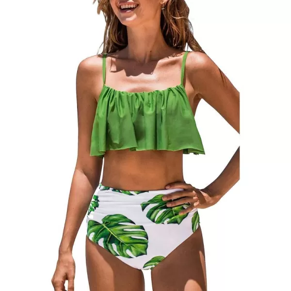 imageCUPSHE Womens High Waisted Falbala Bikini SetFrog Green