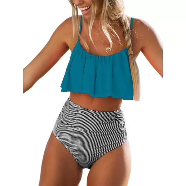 imageCUPSHE Womens High Waisted Falbala Bikini SetGreen