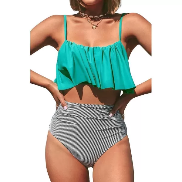 imageCUPSHE Womens High Waisted Falbala Bikini SetTurquoise