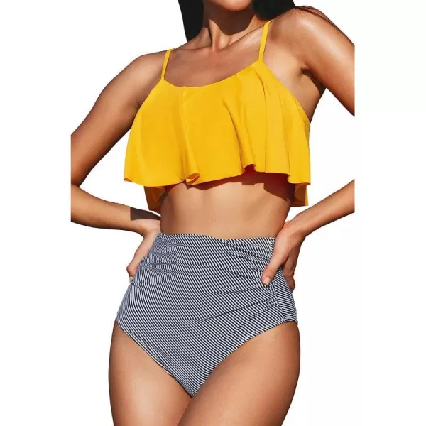 imageCUPSHE Womens High Waisted Falbala Bikini SetYellow