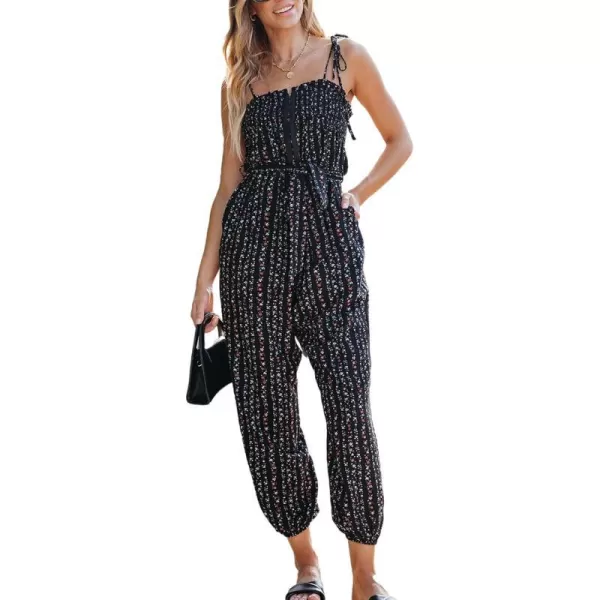 imageCUPSHE Womens Jumpsuit TieShoulder Sleeveless Square Neck Overall Tapered Leg Outfit Casual BeachBlack