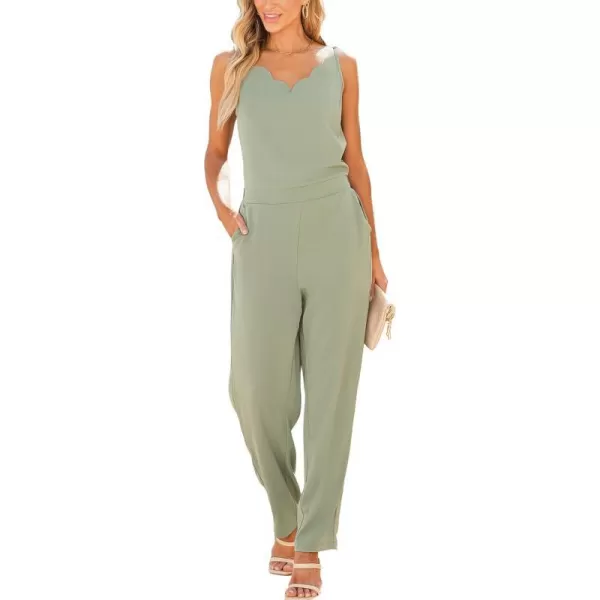 imageCUPSHE Womens Jumpsuit V Neck Wide Leg Loose Fit Overall Sleeveless Outfit Casual DressyGreen