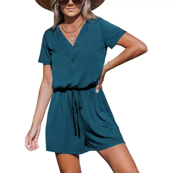 imageCUPSHE Womens Jumpsuits Boho Short Sleeve V Neck Wide Leg Overall Tie Outfit Casual BeachBlue