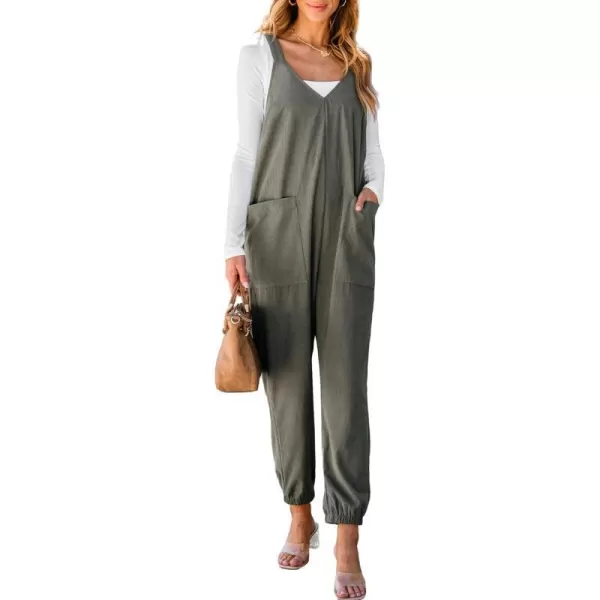 imageCUPSHE Womens Jumpsuits Corduroy Jogger Sleeveless V Neck Outfit Casual Dressy Sage GreenGreen