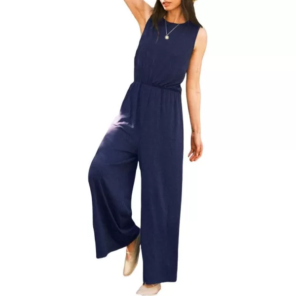 imageCUPSHE Womens Jumpsuits Crewneck Loose Fit Overall Sleeveless Wide Leg Outfit Dressy CasualBlue