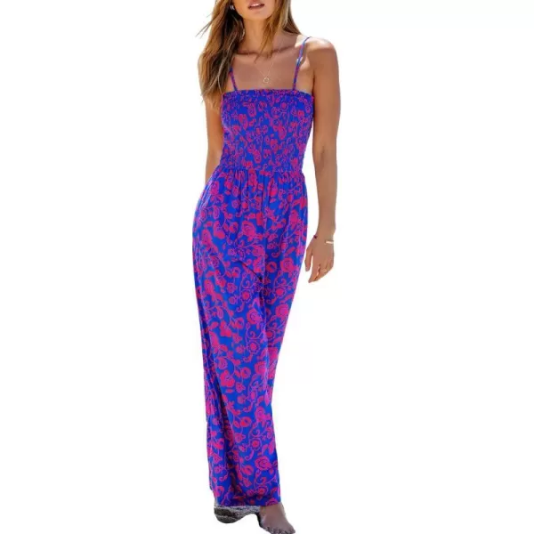 imageCUPSHE Womens Jumpsuits Floral Square Neck Smocked Bodice Jumpsuit Sleeveless Overall Straight Leg Outfit CasualPurple