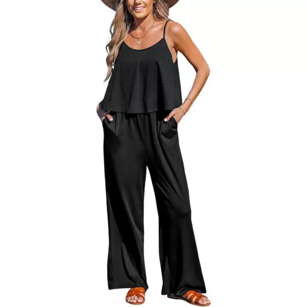 imageCUPSHE Womens Jumpsuits Flounce Sleeveless Overall Scoop Neckline Wide Leg Outfit Casual DressyBlack