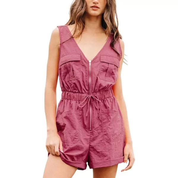 imageCUPSHE Womens Jumpsuits Front Zip V Neck Romper Sleeveless Wide leg Overall Pockets Outfit Casual BeachFuchsia