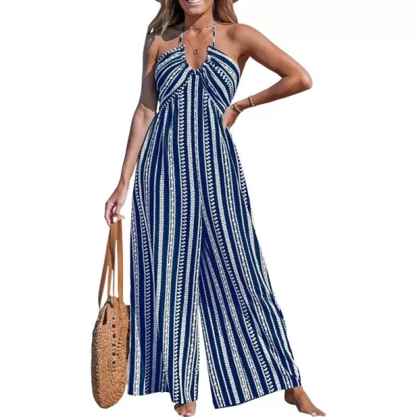 imageCUPSHE Womens Jumpsuits Halter Neck Sleeveless Wide Leg Overall Backless Outfit Casual BeachBlue