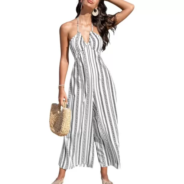 imageCUPSHE Womens Jumpsuits Halter Neck Sleeveless Wide Leg Overall Backless Outfit Casual BeachWhite