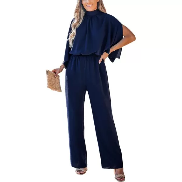 imageCUPSHE Womens Jumpsuits Mock Neck Blouson Overall Straight Leg Outfit Casual DressyBlue