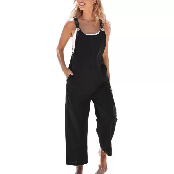 imageCUPSHE Womens Jumpsuits Pinafore Scoop Neckl Sleeveless Contrast Buttons Romper Long Overall Outfit Casual DressyBlack
