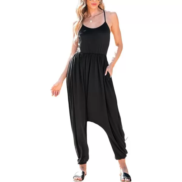 imageCUPSHE Womens Jumpsuits Scoop Neck Loose Tapered Leg Overall Sleeveless Outfit CasualBlack