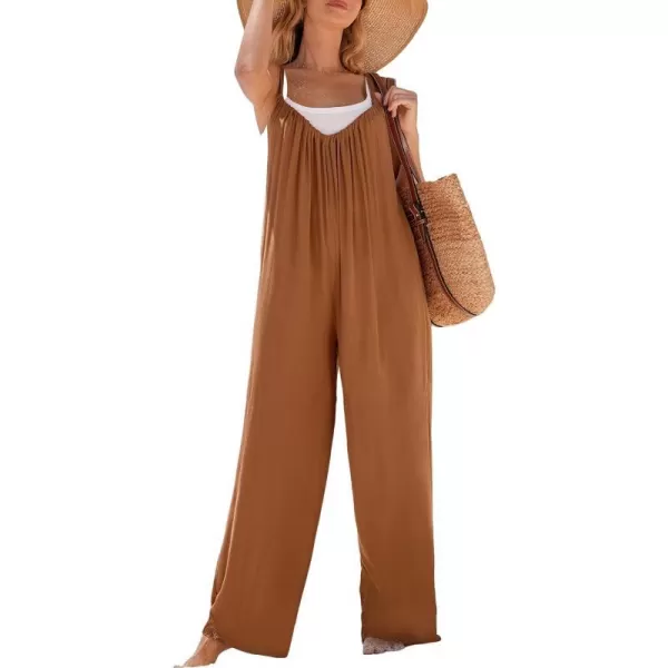 imageCUPSHE Womens Jumpsuits Scoop neckline Sleeveless Wide leg Romper Long Overall Outfit Casual DressyBrown