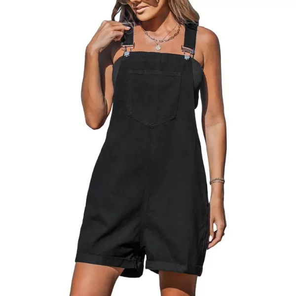 imageCUPSHE Womens Jumpsuits Sleeveless Denim Romper Overall Front Pocket Wide Leg Outfit Casual BeachBlack