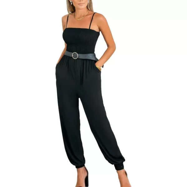 imageCUPSHE Womens Jumpsuits Sleeveless Square Neck Tapered Leg Jersey Overall Outfit CasualBlack