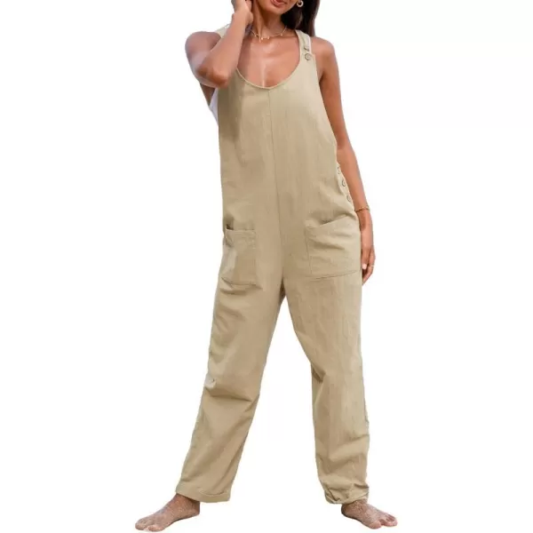 imageCUPSHE Womens Jumpsuits Sleeveless V Neck Straight Leg Patch Pocket Overall Button Sides Outfit Casual BeachBrown