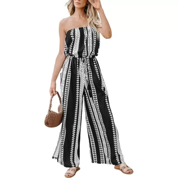 imageCUPSHE Womens Jumpsuits Sleeveless Waist Tie Wide leg Overall OffShoulder Neck Outfit Casual BeachBlack