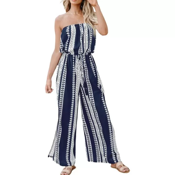 imageCUPSHE Womens Jumpsuits Sleeveless Waist Tie Wide leg Overall OffShoulder Neck Outfit Casual BeachDark Blue